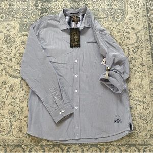 Third & Army NWT Shirt Button Down Long, Rolled Sleeve Breast Pocket Blue White